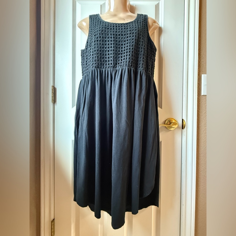 Charming Mod-O-Doc Black Dress with Patterned Top Portion and High Waist